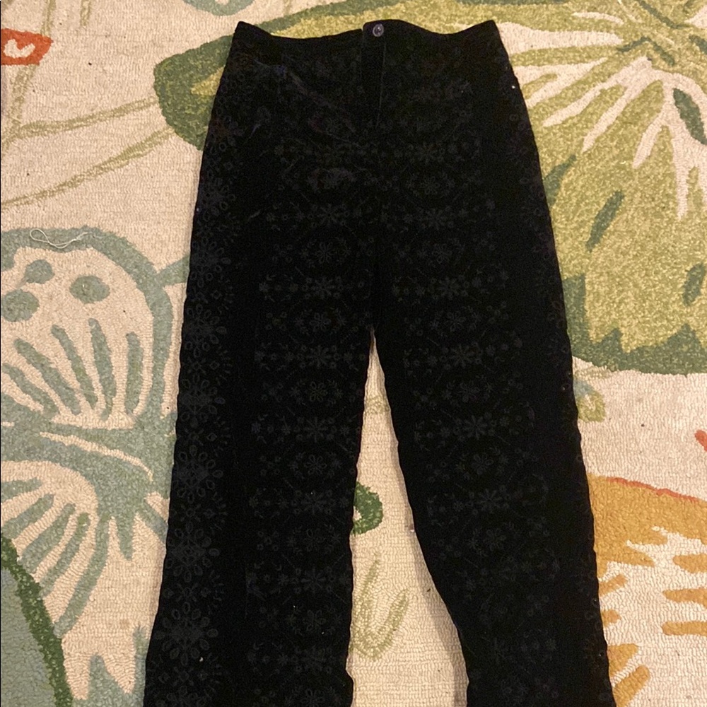 Zara Black Velvet Eyelit Patterned Pants.